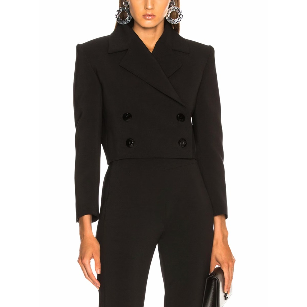 Carmen March Black Cropped Double Breasted Blazer Jacket Spain EUC $1790 Sz 36